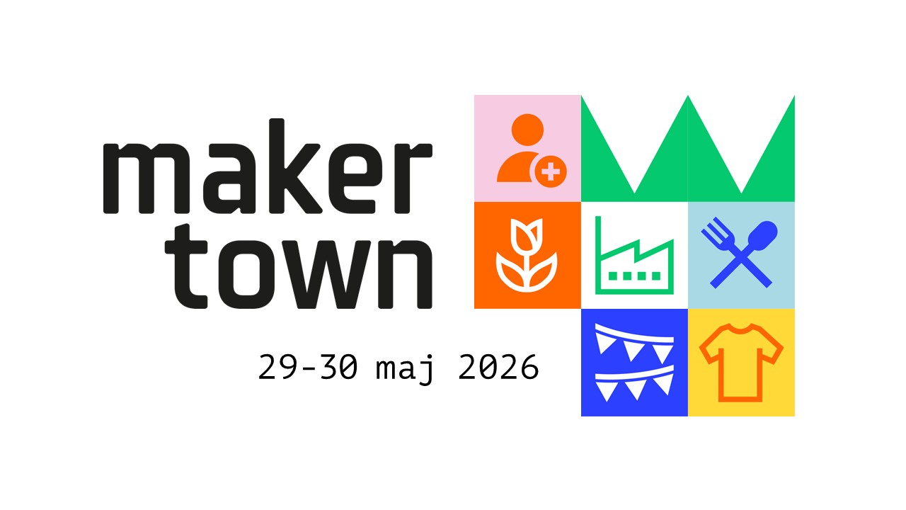 Logga där det står maker town 29-30 maj 2026. Kvadrater i olika färger och symboler.