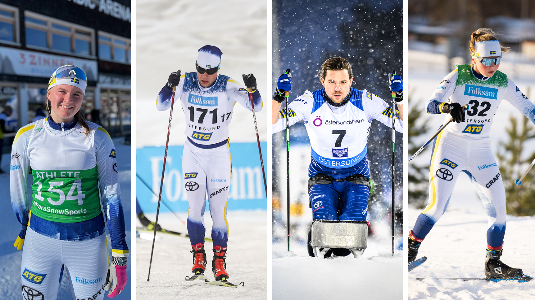 Tre deltagare under Para-VM. Ellen Westerlund längst till höger. Tvåan från vänster är Zebastian Modin.