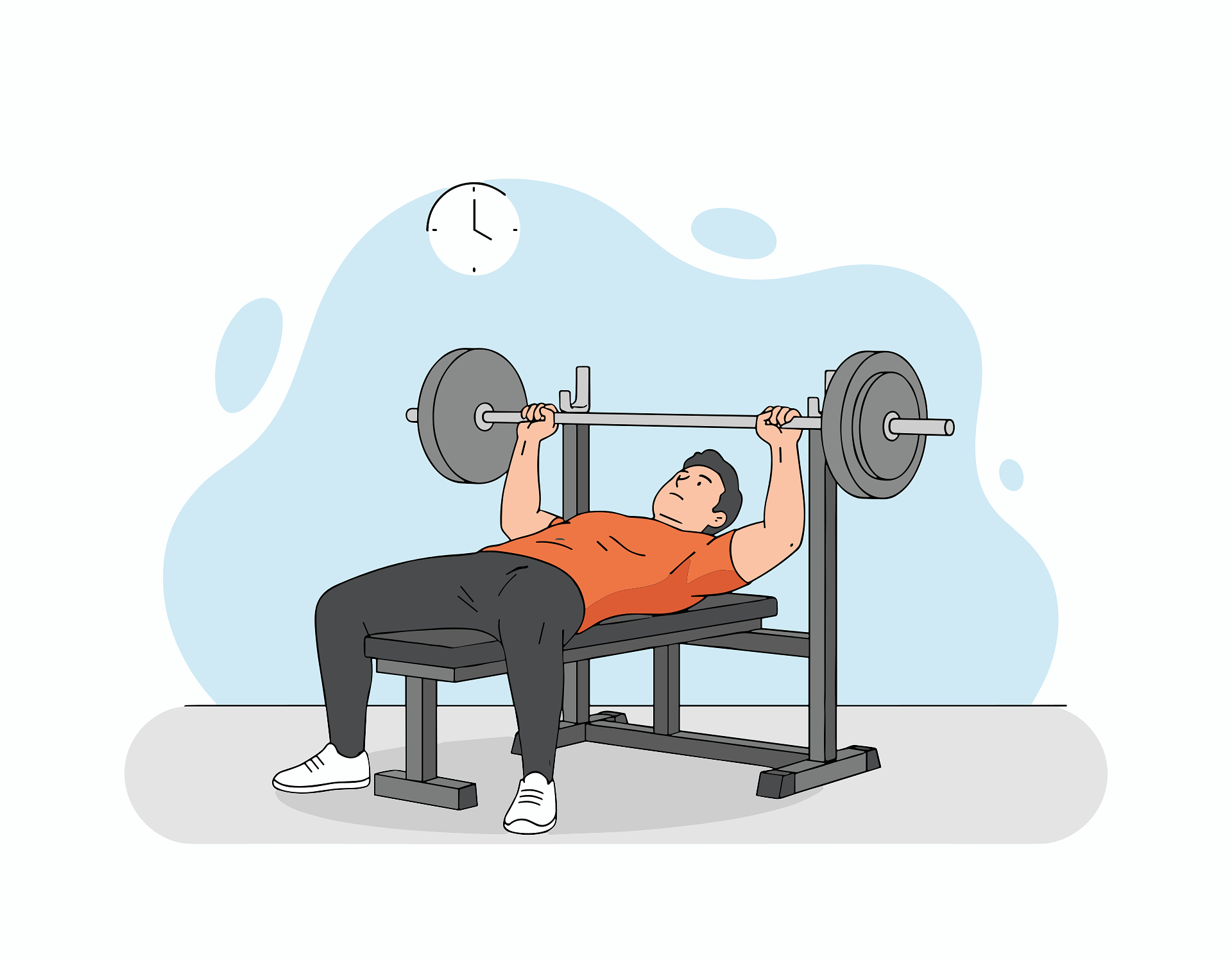 Illustration med en kille som gör bänkpress